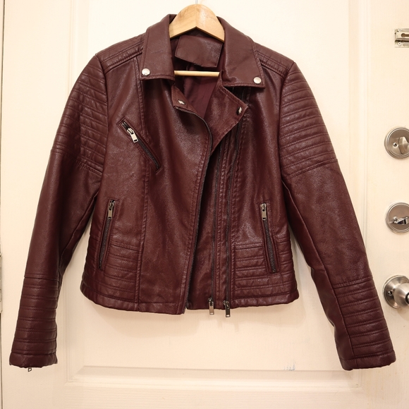 Burgundy faux leather moto jacket - Picture 3 of 3